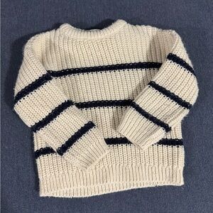 Zara Cream and Navy Blue Striped Toddler Sweater
